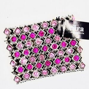 Cara New York Silver Two Tone Pink Crystal Rhinestone 7” Stretchy Bracelet NWT